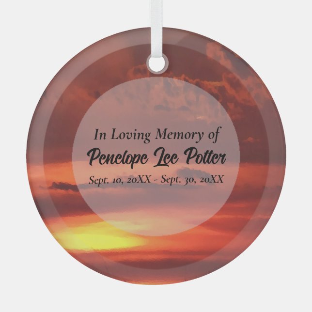 Orange Sunrise Memorial Keepsake Suncatcher  Glass Tree Decoration (Front)