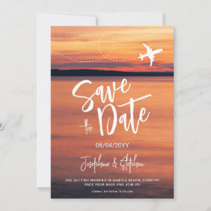 Orange Sunset Aeroplane Shape Destination Wedding Save The Date