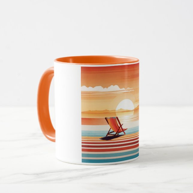 Orange Sunset Beach Mug - Vibrant Coastal Design (Front Left)