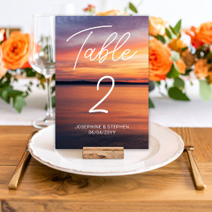 Orange Sunset By A Lake Photo Custom Wedding Table Number