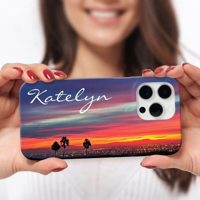 Orange Sunset California Landscape Monogram Name Case-Mate iPhone Case (Creator Uploaded)