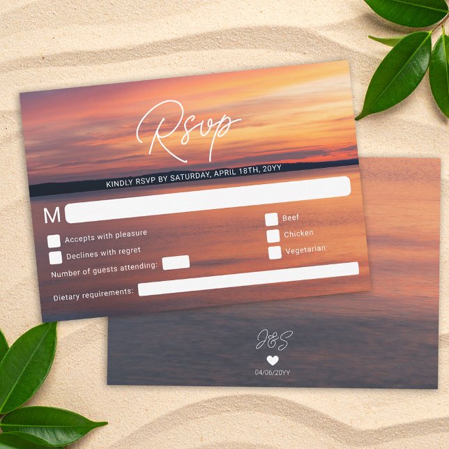 Orange Sunset Destination Wedding Or Beach Wedding RSVP Card (Creator Uploaded)