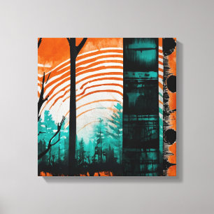 Orange sunset forest line Watercolor wall art
