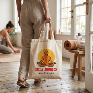 Orange Sunset Meditating Silhouete Yoga Instructor Tote Bag