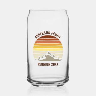 Orange Sunset Mountain Retro Family Reunion Party Can Glass