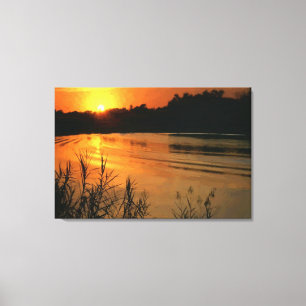 Orange SunSet Oil Painting Print Wrapped