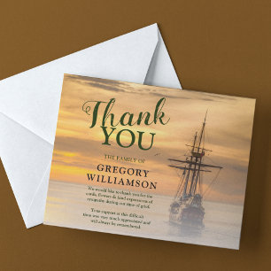 Orange Sunset Ship Funeral Memorial Thank You Card