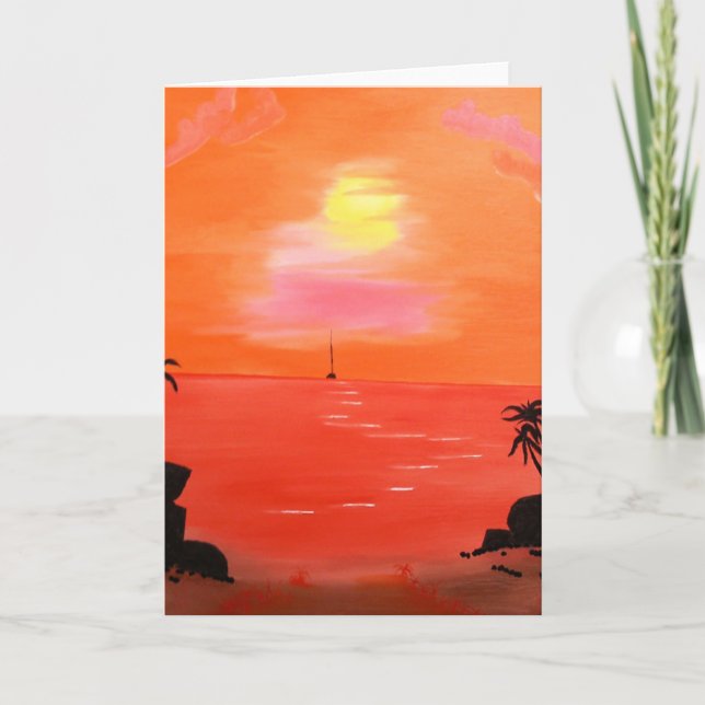 Orange Sunset Sky Painting Holiday Card (Front)