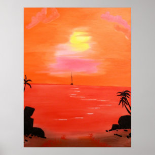 Orange Sunset Sky Painting Poster