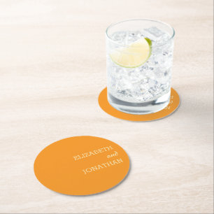 Orange Sunset Wedding Round Paper Coaster