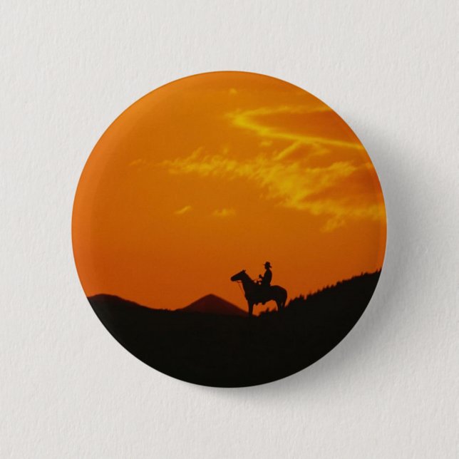 Orange Sunset with Cowboy Silhouette 6 Cm Round Badge (Front)