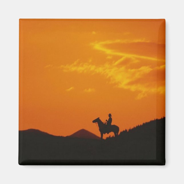 Orange Sunset with Cowboy Silhouette Magnet (Front)