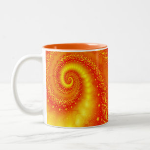 Orange Sunshine Abstract Fractal Spiral Monogram Two-Tone Coffee Mug