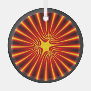 Orange Sunshine Starburst Fractal Mandala Glass Tree Decoration