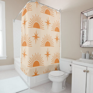 Orange Sunshine with Mid Century Starbursts  Shower Curtain
