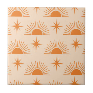 Orange Sunshine with Mid Century Starbursts  Tile