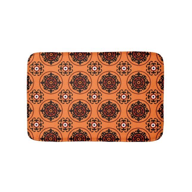 Orange Suzani Pattern Bath Mat (Front)