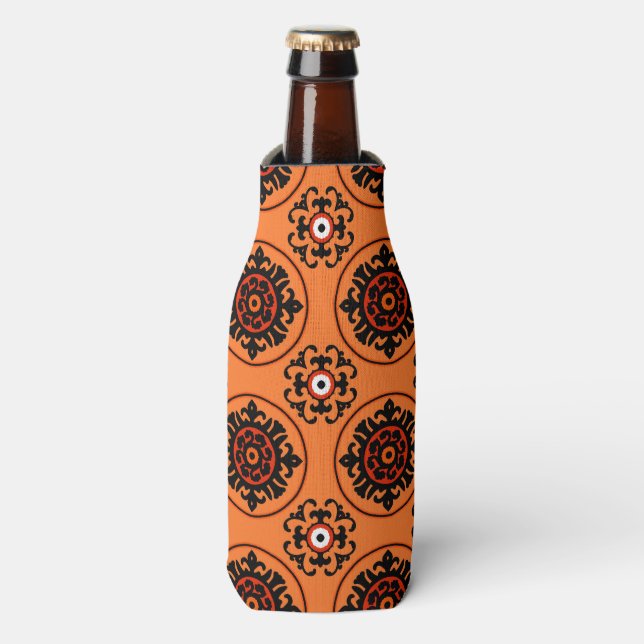 Orange Suzani Pattern Bottle Cooler (Bottle Front)