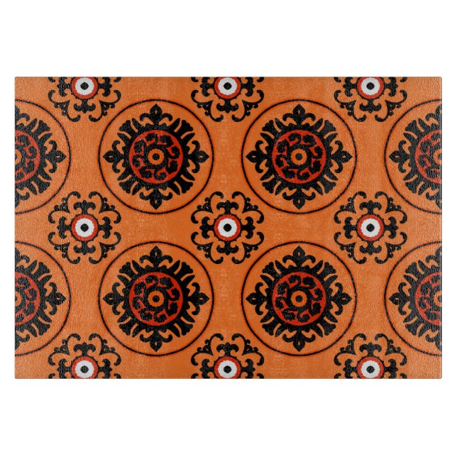 Orange Suzani Pattern Cutting Board (Front)