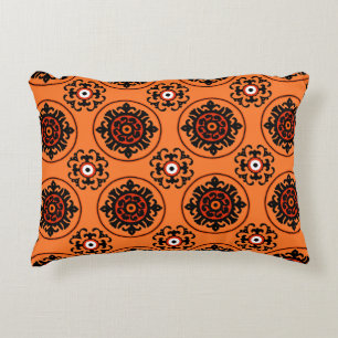 Orange Suzani Pattern Decorative Cushion
