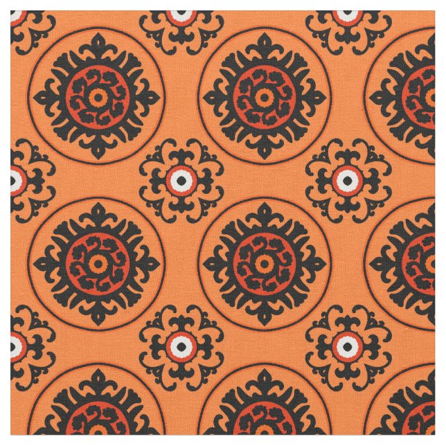 Orange Suzani Pattern Fabric (Close Up)
