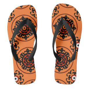 Orange Suzani Pattern Flip Flops