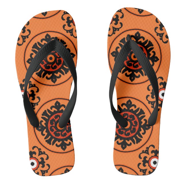 Orange Suzani Pattern Flip Flops (Footbed)