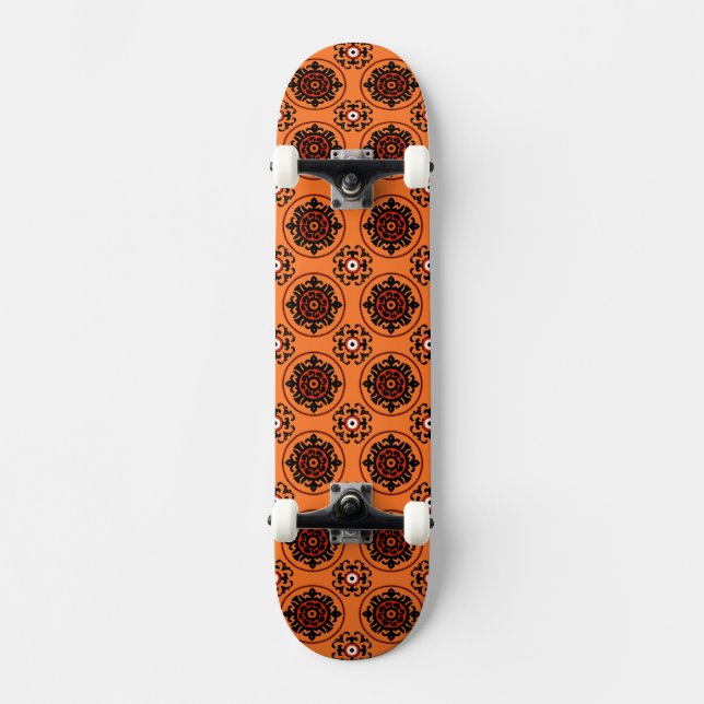 Orange Suzani Pattern Skateboard (Front)