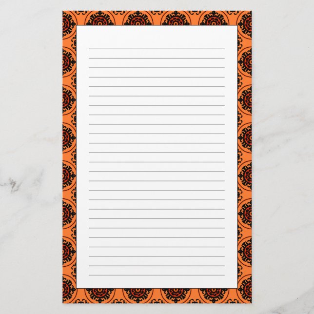 Orange Suzani Pattern Stationery (Front)