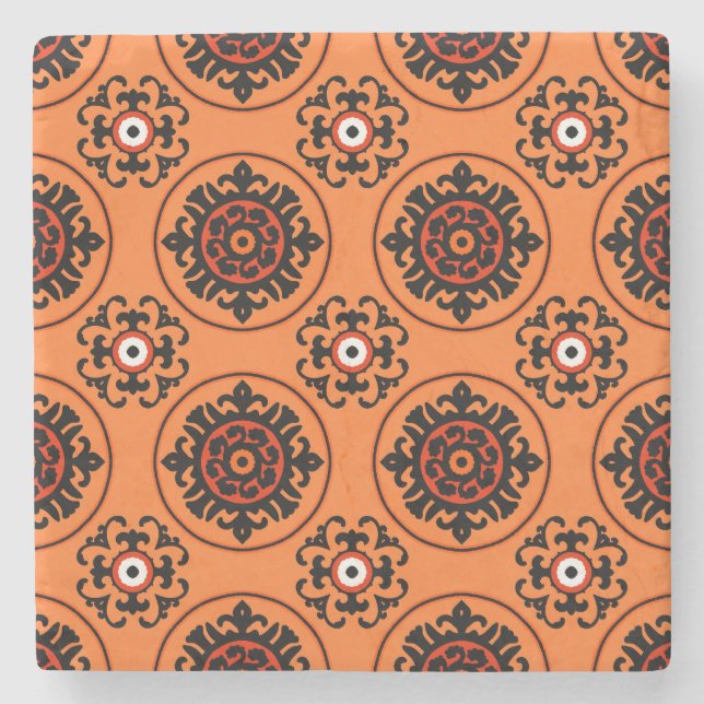 Orange Suzani Pattern Stone Coaster (Front)