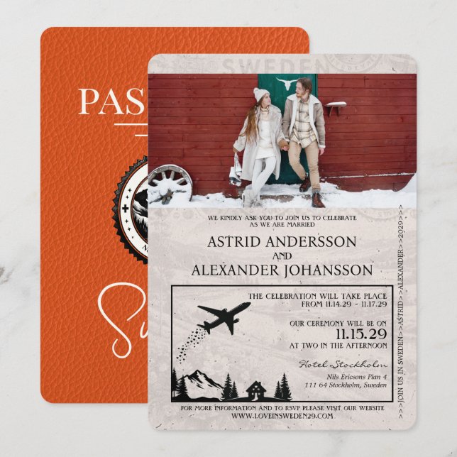 Orange Sweden Passport Wedding Invitation (Front/Back)