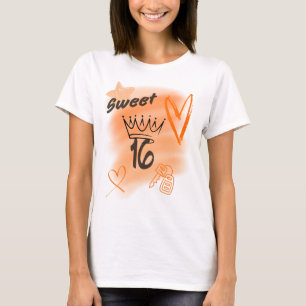 Orange Sweet 16 Airbrush Topped with a Crown T-Shirt