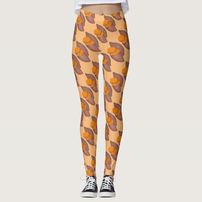Orange Sweet Potato Yam Cooking Foodie Leggings (Front)