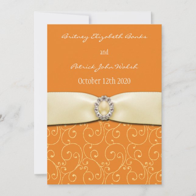 Orange Swirl and Ivory Ribbon Wedding Invitations (Front)