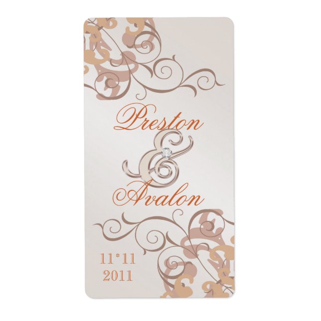 Orange Swirl Champagne Jewelled Wine Label (Front)