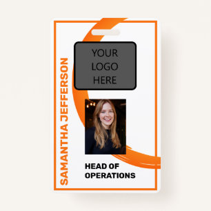 Orange Swirl Employee Name, Photo, Title, Barcode ID Badge