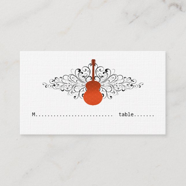 Orange Swirls Guitar Place Card (Front)