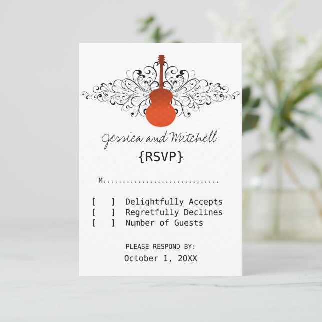 Orange Swirls Guitar Response Card (Standing Front)