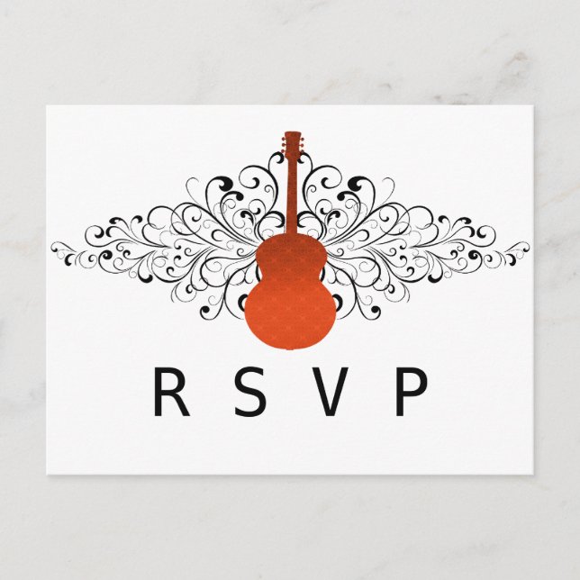 Orange Swirls Guitar RSVP Postcard (Front)
