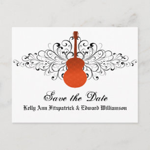 Orange Swirls Guitar Save the Date Postcard