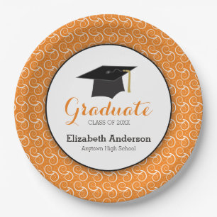 Orange Swirls Personalised Graduation Paper Plate