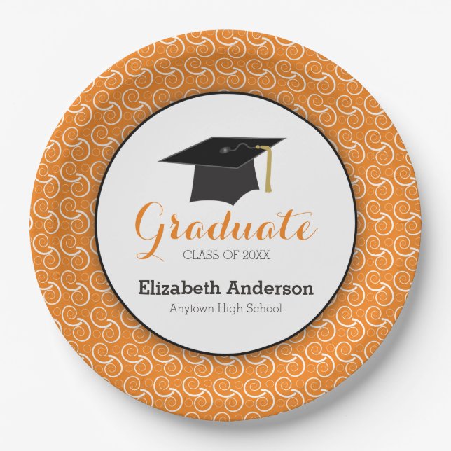 Orange Swirls Personalised Graduation Paper Plate (Front)
