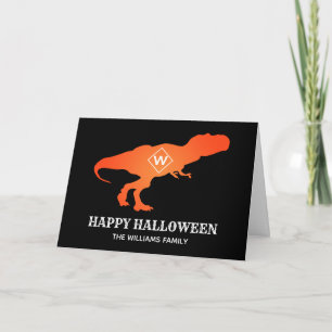 Orange T Rex Happy Halloween Custome Family Name Card