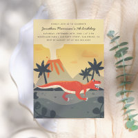 Orange T-Rex & Volcano Modern Boy Birthday Party