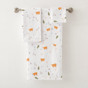 Orange Tabby and Leaves Pattern Bath Towel Set