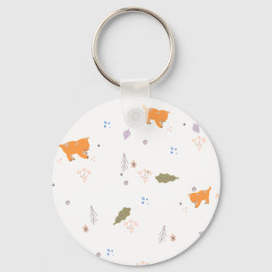 Orange Tabby and Leaves Pattern  Key Ring