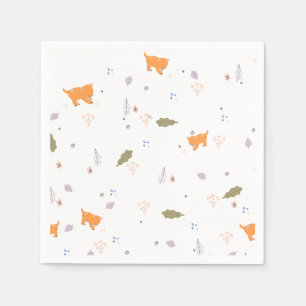 Orange Tabby and Leaves Pattern Napkin