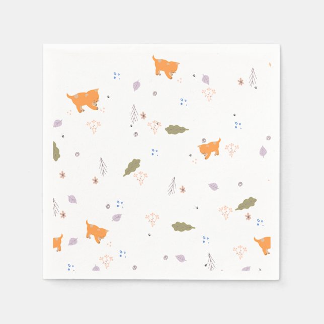Orange Tabby and Leaves Pattern  Napkin (Front)