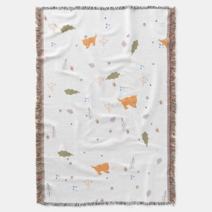 Orange Tabby and Leaves Pattern Throw Blanket