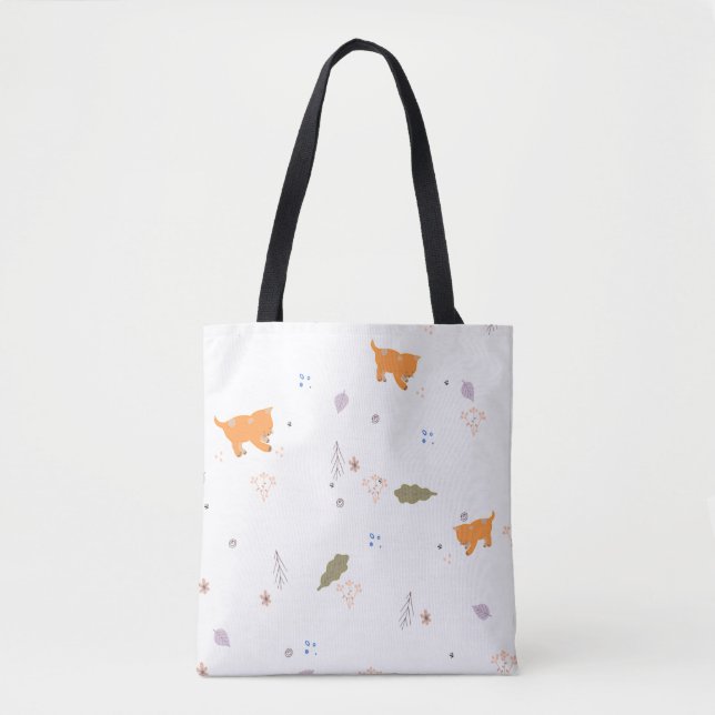 Orange Tabby and Leaves Pattern  Tote Bag (Front)